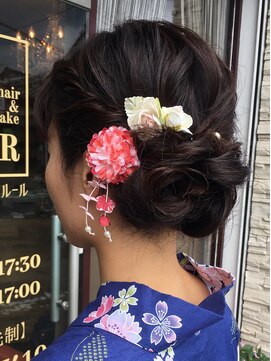 ヘアアンドメイク フルール(FleuR) 浴衣着付ダブルリボン帯アレンジ・涼しげアップ
