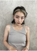 フェイスフレーミングインナーカラーボブ黒髪グレージュベージュ
