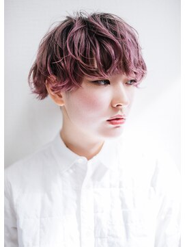 ダブ アオヤマ(DaB AOYAMA) スモーキーピンク☆ウェーブショートヘア☆/デザインカラー