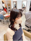 五反田駅美容室☆韓国ヘア/くびれミディアム/イヤリングピンク