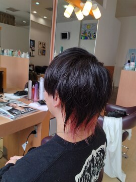 シャンプーボーイ 佐世保駅前店(SHAMPOO BOY) インナーピンク　前髪ワンポイントブルー