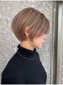 ブリーチなしダブルカラーピンクベージュミディアムボブ20代30代