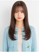 セミロング20代30代ストレートレイヤー前髪なし前髪あり越谷