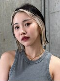 渋谷インナーカラーミルクティーベージュ切りっぱなしボブカット