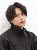 センターパートコンマバングショート束感黒髪メンズウルフ渋谷