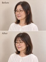 aptas 青山/表参道 白髪染め/白髪ぼかしハイライト/ボリュームアップエクステ&nbsp;50代の大人前髪ロブ｜表参道・青山