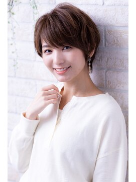 ヘアーアートシフォン 川口東口店(hair art chiffon) フリンジウェーブ&ココアブラウンの大人かわいい前髪耳かけボブ