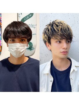 ネイビー(NAVY) ハイライト　前下がりマッシュ　イメチェン　ツーブロック