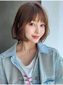 カーキベージュ×エアリーボブ