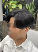 フェザーパーマ/グレーブルーカラー/刈り上げショートパンク