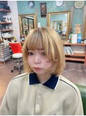 小顔見せ丸みボブ×透明感ゴールドベージュ