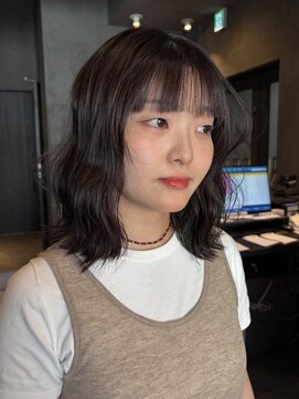 クレオヘアフィーカ(CLEO hair fika) 伸ばし中ボブ　波巻き　ブラウンメルティーカラー