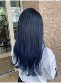 ネイビーブルーグラデーション　艶髪