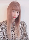 前髪ぱっつんロング/ミルクティーピンク/ブリーチオンカラー