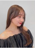 顔周りレイヤーカットくびれヘアミルクティーベージュカラー