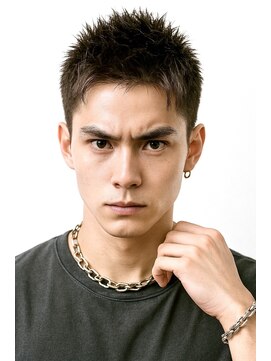 にもう ブルーブラック & スパイキーショート フェザーパーマt41