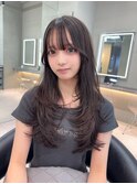 ミディアムヘア暗めカラーデザインカラーフェイスフレーミング
