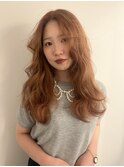 巻き髪/セミロング/オレンジ