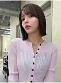 顔周りカット/縮毛矯正/ダークブラウン/コーラルにピンク/ボブ