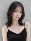 グレージュロングヘアブリーチなしウルフパーマミディアムヘア◎