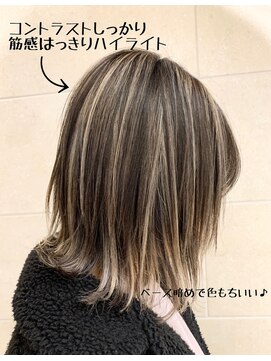 リー ヴィータ 上新庄(Lee Vita) ハイライト×外ハネボブ/アッシュブラウン/グレージュネオウルフ