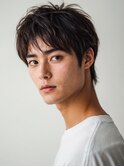 韓国マッシュ スペインカール スパイキーショートブルーブラック