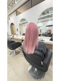 青みピンクカラーケアブリーチレイヤーカット丸みショートボブ