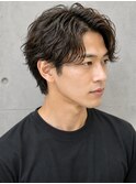 骨格補正センターパートショートサーフカールシャドウパーマ
