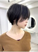 大人可愛い20代30代40代前下がりショートボブ/ハンサムショート