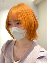 ベレーザ 渋谷(BELEZA)&nbsp;3681ニュアンスカラーぱっつん前髪オレンジボブハイトーンカラー