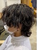 マッシュウルフ×波巻きパーマ