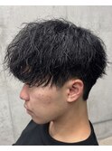 フェザーパーマ/グレーブルーカラー/刈り上げショートパンク