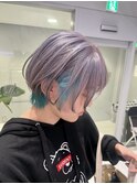 シルバーにスカイブルーのインナーカラー/ショートウルフ