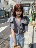 アプリコットオレンジマロンベージュショートボブウルフレイヤー