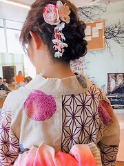 〈wave小豆餅店〉夏お祭り浴衣ヘアアレンジへアセットお団子着物