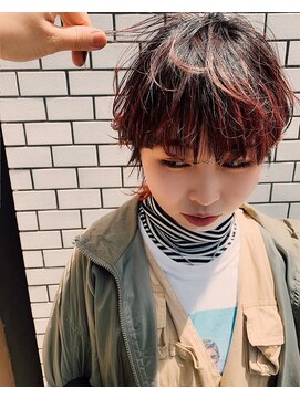 フロート 小阪店(float) ウルフカット×オレンジレッド＿大人かわいい,ボブ,結婚式