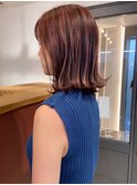 ピンクカラー 外ハネミディ ハイライトカラー 20代30代