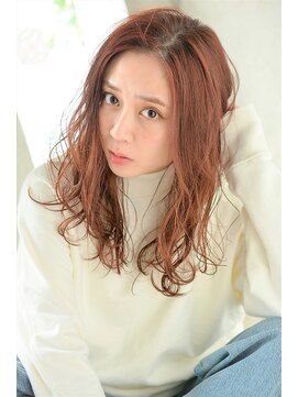 美容室ピュール(PUUR) 透明感オレンジベージュ/大人かわいいふわミディ/ハイトーン