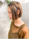 切りっぱなしボブ、パツッとボブ、バレイヤージュ、ベージュ