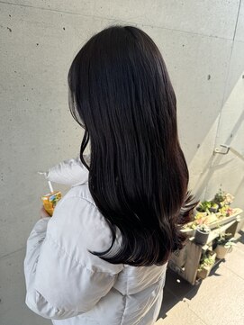 アチーブ ヘア デザイン(achieve hair design) 暗髪ナチュラルブラウンワンカール美シルエットロング20代30代