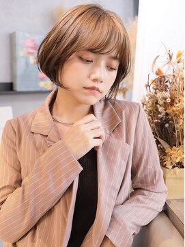 ハーバーズ バイ エムスラッシュ 鎌倉由比ヶ浜(Harbors by M.SLASH) ■鎌倉/ミルクティアッシュ/艶カラー/ミニボブ/前下がり55-1★