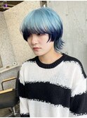 アイスブルー＆ネイビー/ウルフカット/ショートカット/ブリーチ