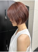チェリーブラウン ブリーチなしダブルカラー 丸みショートボブ