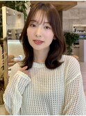 セミロング30代40代ストレートレイヤー前髪なし前髪あり表参道