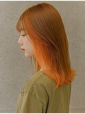 オレンジインナーカラーブリーチ個性派透明感Wカラー個性派