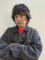 メンズレコ 渋谷(MEN'S LECO)&nbsp;ブルーブラックフェザーパーマ刈り上げセンターパート