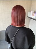 チェリーレッド　ワインレッド　全頭ブリーチ　ダブルカラー