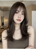 ミディアムレイヤー顔周りカットハッシュカットワンホンレイヤー