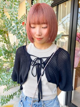 フルール(hair place Fleur) ピンクベージュ(1ケアブリーチ)×レイヤーボブ