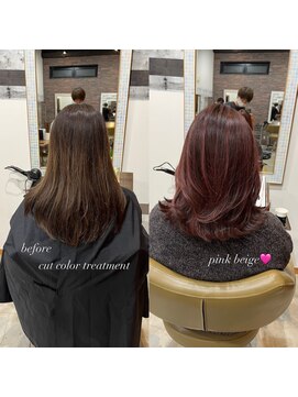 ディッシュ 五反田(dish) before→after/ハイライト履歴/ピンクベージュ☆五反田美容室